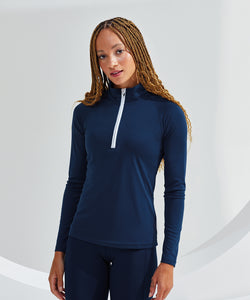 Camiseta de manga larga de rendimiento con cremallera para mujer TriDri® | Melange Negro/Negro