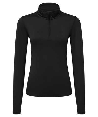 Camiseta de manga larga con cremallera reciclada TriDri® para mujer con interior cepillado | Negro/Negro