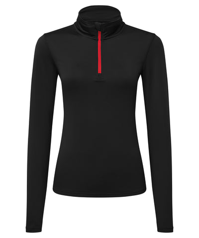Camiseta de manga larga con cremallera reciclada TriDri® para mujer con interior cepillado | Negro/Rojo