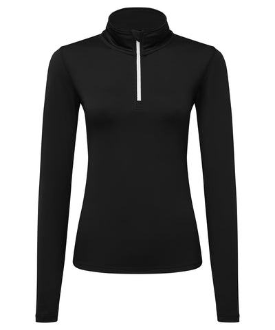 Camiseta de manga larga con cremallera reciclada TriDri® para mujer con interior cepillado | Negro/Blanco