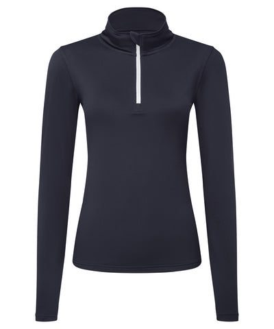 Camiseta de manga larga con cremallera reciclada TriDri® para mujer con interior cepillado | Azul Marino/Blanco - Marino/Blanco Brillante