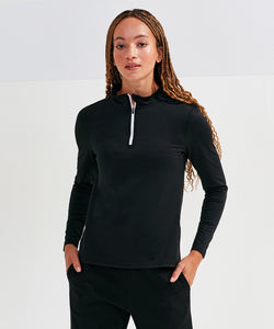 Camiseta de manga larga con cremallera reciclada TriDri® para mujer con interior cepillado | Negro/Blanco