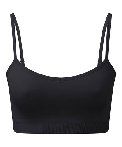 Sujetador deportivo elstico sin costuras 3D ajuste mltiple para mujer de TriDri® reciclado | Negro