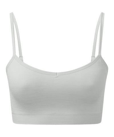 Sujetador deportivo elstico sin costuras 3D ajuste mltiple para mujer de TriDri® reciclado | Gris Melange Fresco
