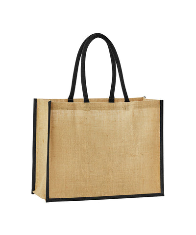 Shopper clásico de yute natural almidonado | Natural/Negro