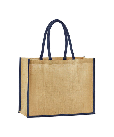 Shopper clásico de yute natural almidonado | Natural/Marino