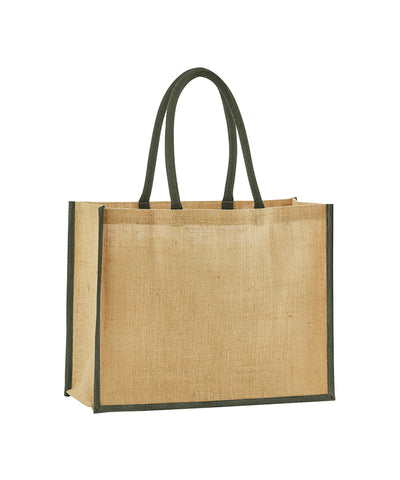 Shopper clásico de yute natural almidonado | Verde Natural/Verde Oliva