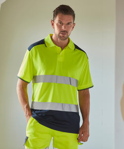 Polo de alta visibilidad bicolor (HVJ220) | Amarillo/Marino