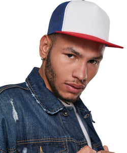 Gorra de camionero de espuma con frente blanco (6005FW) | Negro/Blanco/Rojo