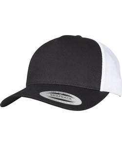 Gorra trucker retro de 5 paneles en 2 tonos (6506T) | Negro/Blanco
